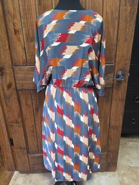 Vintage Misha Multicolor Geometric Midi Dress - Blue/Red/Cream - Size 13